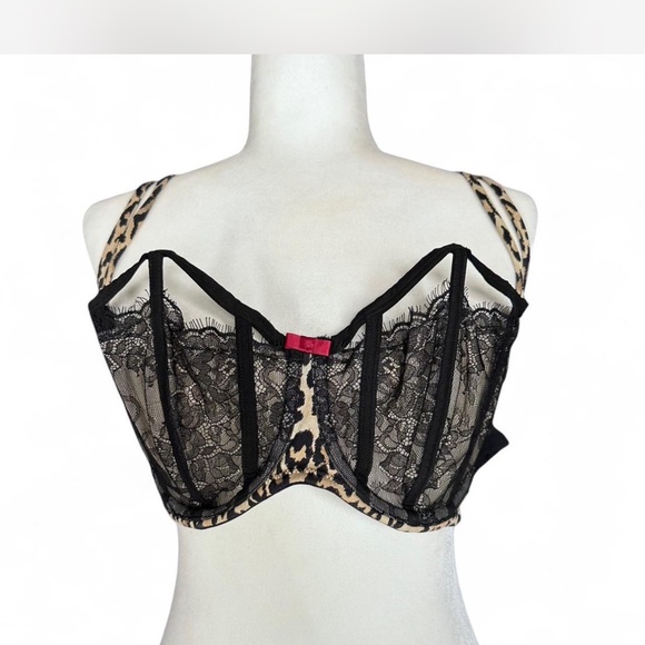 Cacique Other - Cacique Animal Print Lace Bra with Red bow balconette bra 40DD